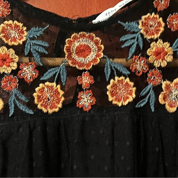 ZARA Basic Original black tulle embroidered top Sz Small Women - Picture 6 of 8